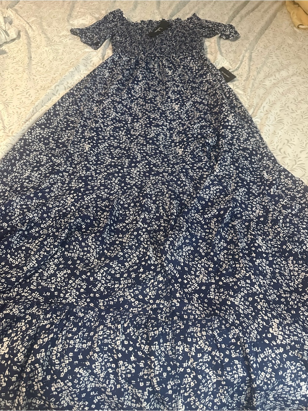 NWT Lulu's Navy Blue and White Floral High-Low Maxi Dress